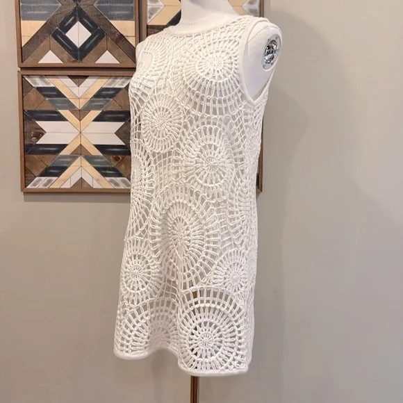 NakedCashmere Alessandra Crochet Cashmere Blend Mini Dress Ecru XS - Picture 4 of 13